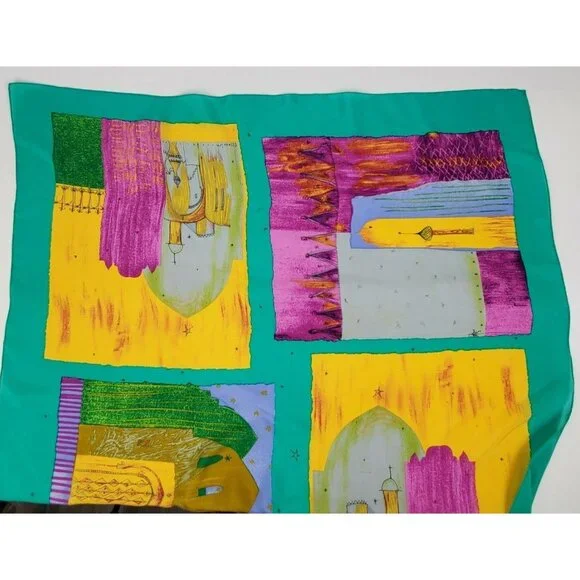 VTG Silk Scarf Hand Painted Middle Eastern Design 34" Square by Ellen Tracy - Picture 6 of 6